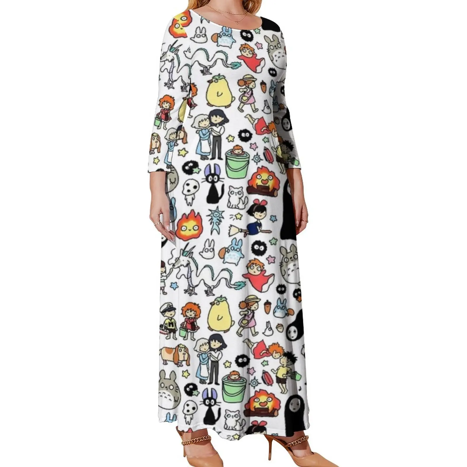 Persil Totoro Dress Female Japanese Anime Elegant Maxi Dress Street Fashion Beach Long Dresses Print Clothing Plus Size 5XL