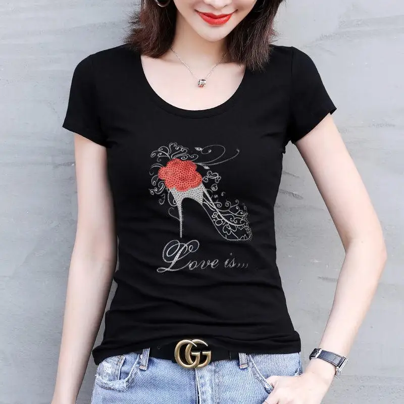 Футболка женская с коротким рукавом Облегающая рубашка из 95 хлопка Модный