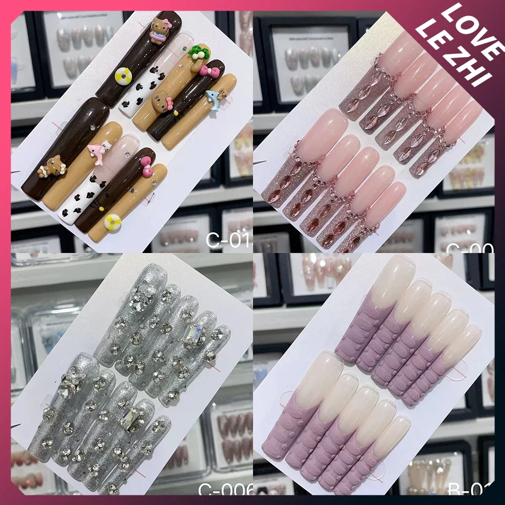 10 шт. Hellokitty Xxl Длинные ногти ручной работы Пресс на ногтях Оптовая продажа День