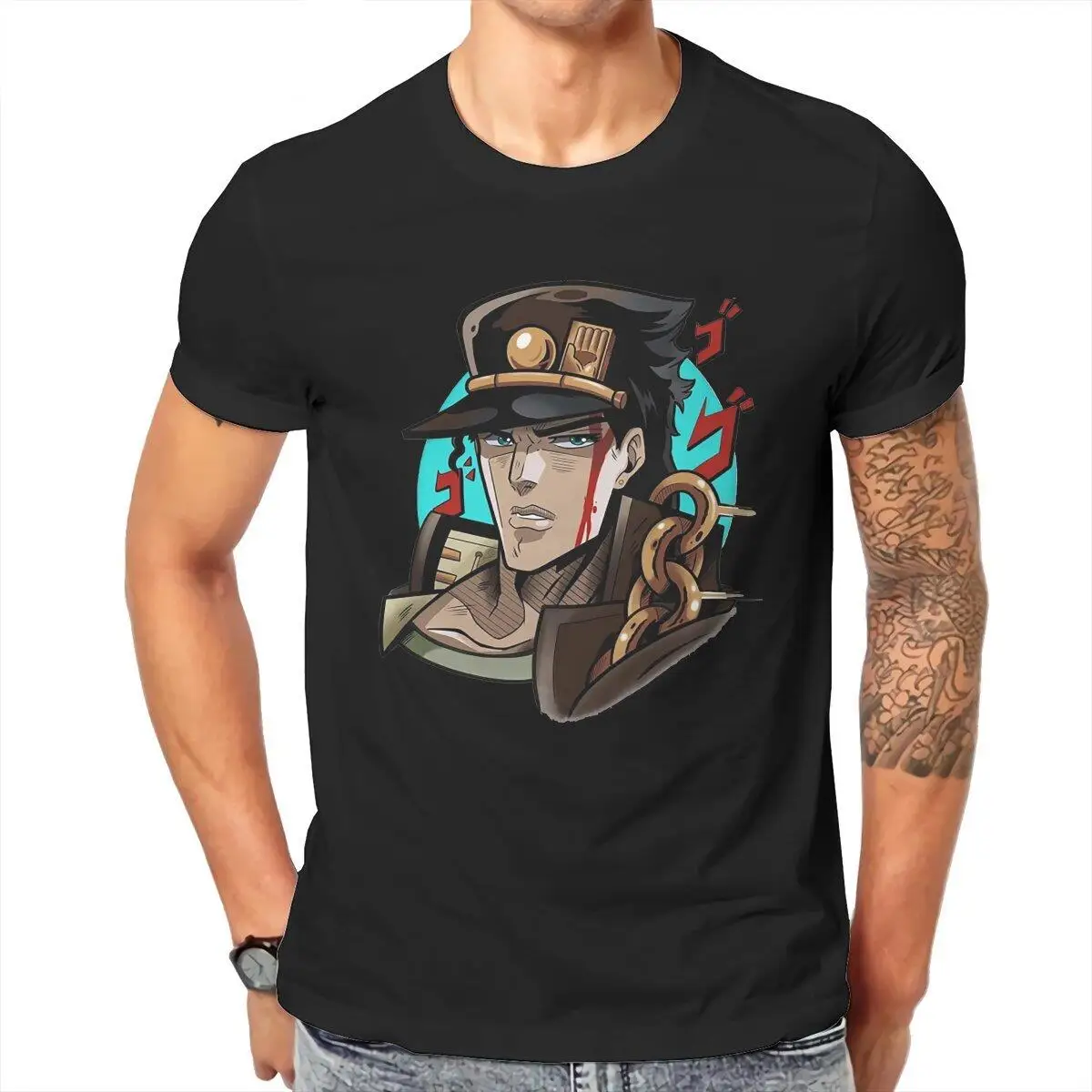 Jojos Bizarre Adventure Manga  Men's T Shirt Jotaro Kujo Anime Funny Tee Shirt Short Sleeve Crew Neck T-Shirt Cotton 6XL Clothes