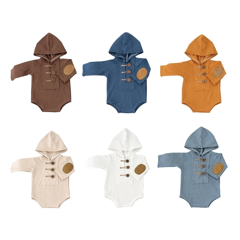 

57EE Baby Photo Clothes Hooded Jumpsuit Newborn Photo Props OnePiece Hooded Romper Skin-Friendly Infant Photography Outfit