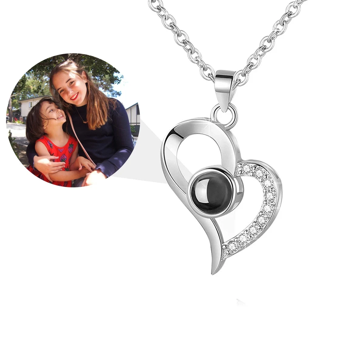 Custom Projection Photo Necklace With Heart Personalized Any Photo Necklace Memorial Anniversary Mother's Day Gift For Women