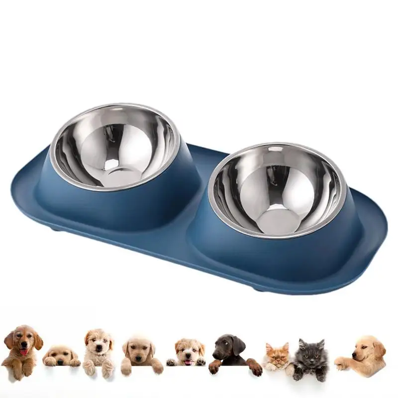 

Двойная миска для собак, двойная миска из нержавеющей стали, нескользящая двойная миска для кормления кошек и собак, кошек и щенков