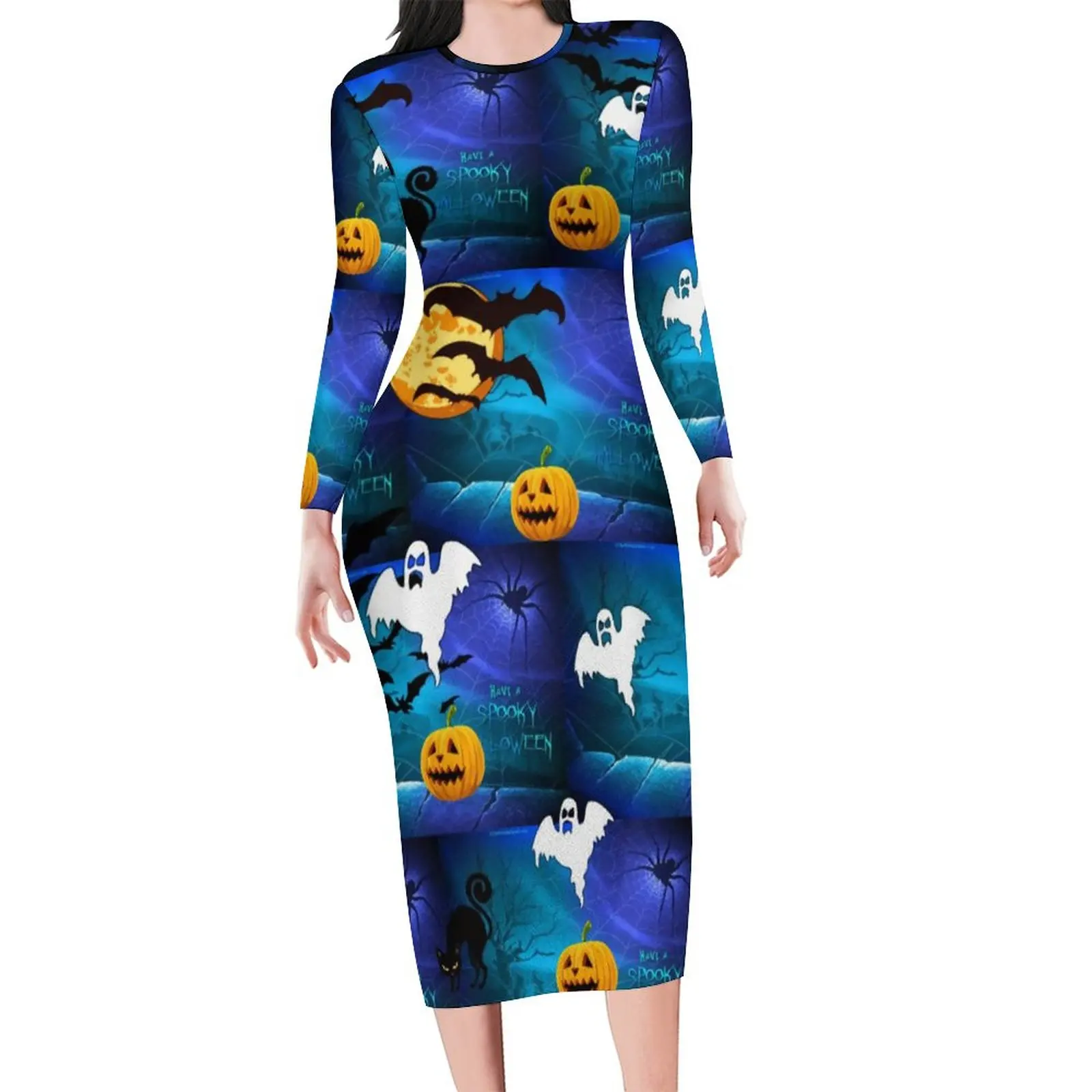 

Платье для бега летучие мыши с длинным рукавом для Хэллоуина Элегантные платья весенние женские корейские модные узорные облегающие платья большого размера 5XL
