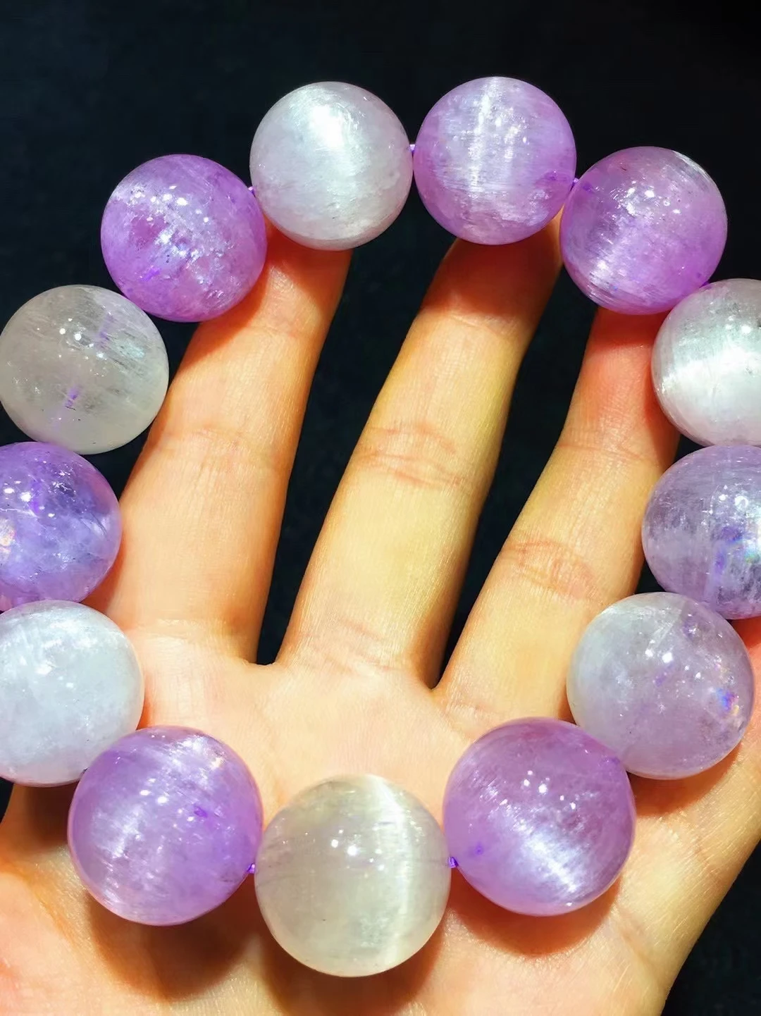 

Natural Purple Kunzite Crystal Clear Round Beads Bracelet 18mm Cat Eye Women Men Kunzite Bracelet Big Size AAAAAA