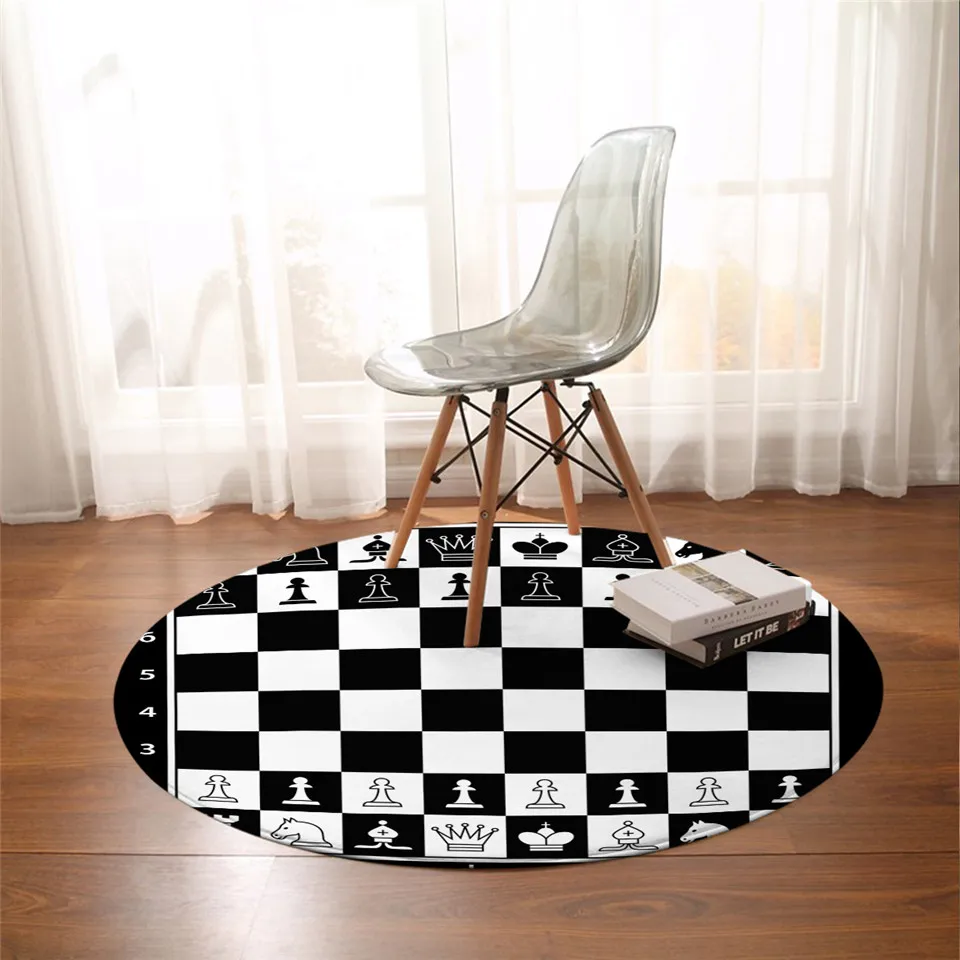 

Chess Board Bedroom Carpets Games Round Area Rug for Bedroom Black and White Floor Rug Squares Kids Play Mat