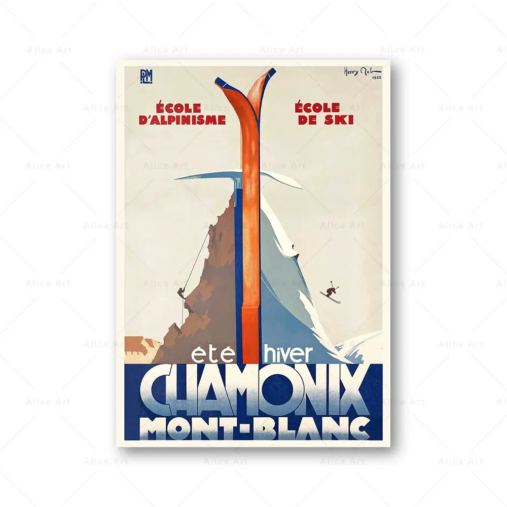 

Винтажный плакат лыжи Chamonix