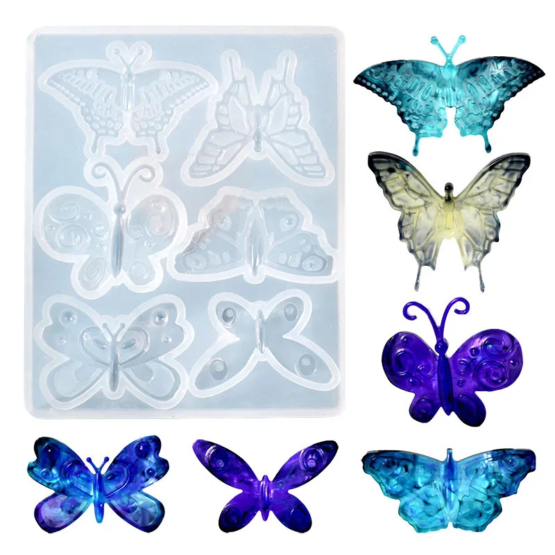 

6 Styles Butterfly Pendant Crystal Epoxy Resin Mold Earrings Necklace Brooch Accessories Silicone Mould DIY Jewelry Casting Tool