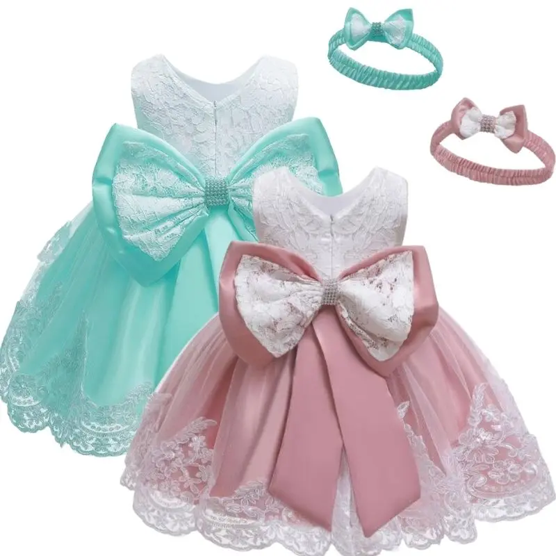 

Детское кружевное платье принцессы, с большим бантом