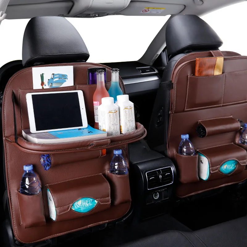 

Car Seat Back Organizer Pu Foldable Table Tray Travel Storage Bag Auto Accessories Storage Leather Pad Bag Car Storage Organizer
