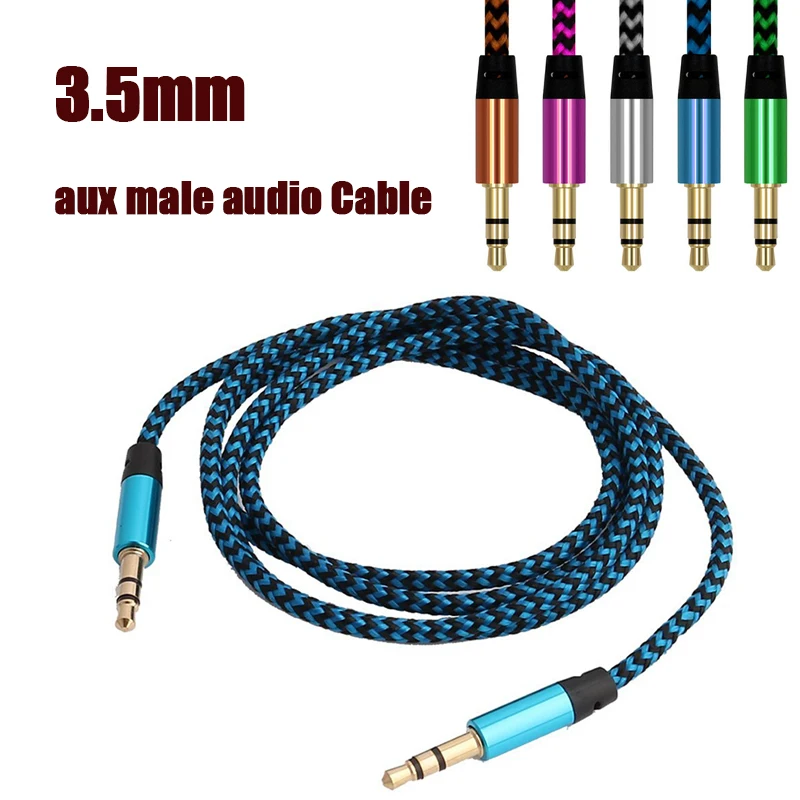 

1PCS 1m Color Nylon Jack Aux Cable 3.5 Mm To 3.5mm Plug Audio Cable Male To Male Car Aux Cord For Iphone Xiaomi Gold-plated Plug