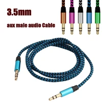 1pcs 1m color nylon jack aux cable 3 5 mm to 3 5mm plug audio cable male to male car aux cord for iphone xiaomi gold plated plug
