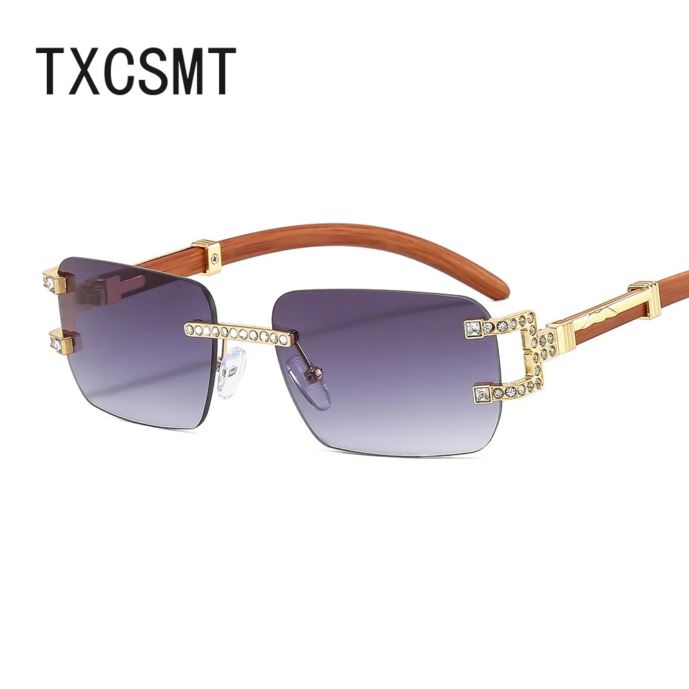 

Прямоугольные солнцезащитные очки без оправы для женщин и мужчин, винтажные дизайнерские очки с градиентным оттенком UV400