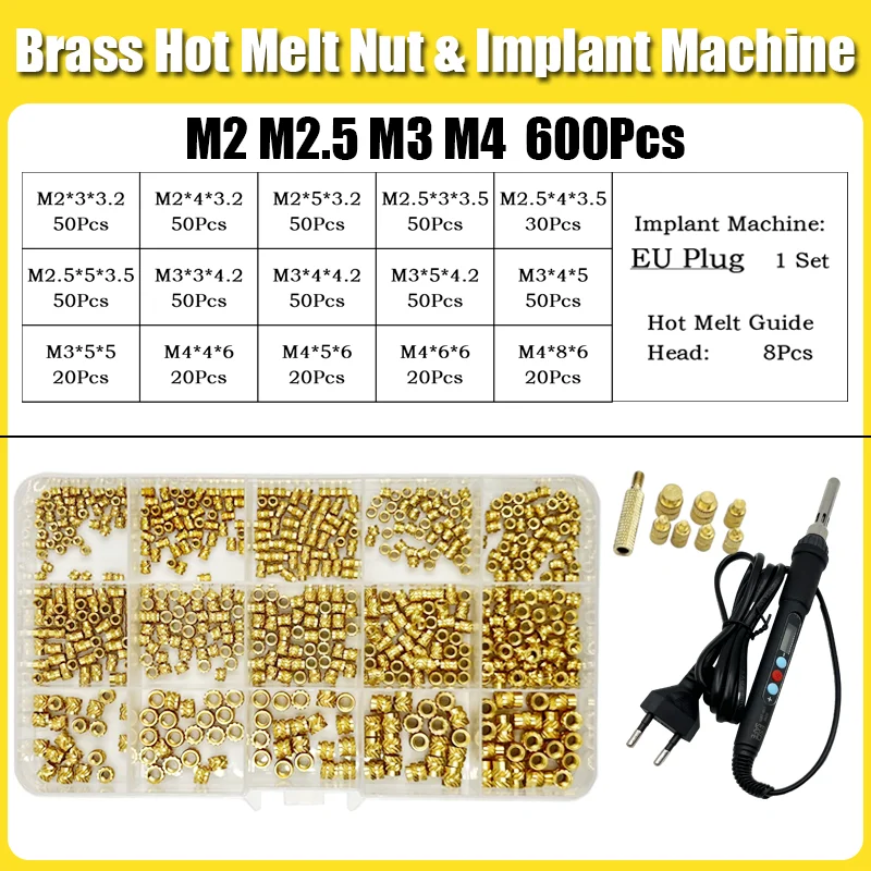 

Латунная гайка с термоплавкой, гайка с термоплавкой, машина для имплантации, медная гайка, нагревательная головка для имплантата с теплопроводностью для 3D-принтера, пластик