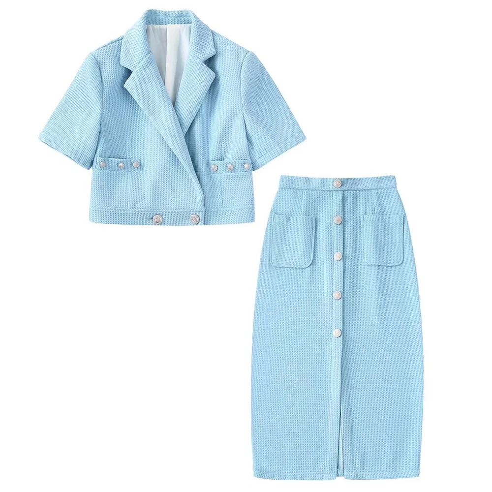 

Женское текстурированное пальто, винтажная двубортная куртка с коротким рукавом и карманами, верхняя одежда, 2022