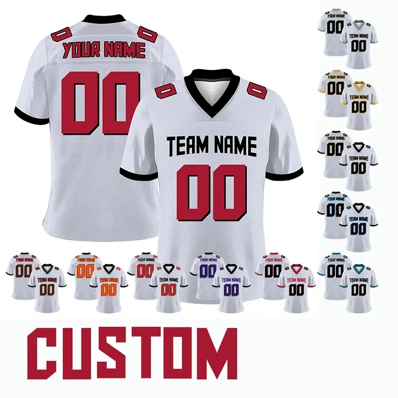 

Custom American Football Jersey 2022 2023 Embroidery All White Rugby Shirt Men Team Name Number Soccer Sportwear Mesh Tops