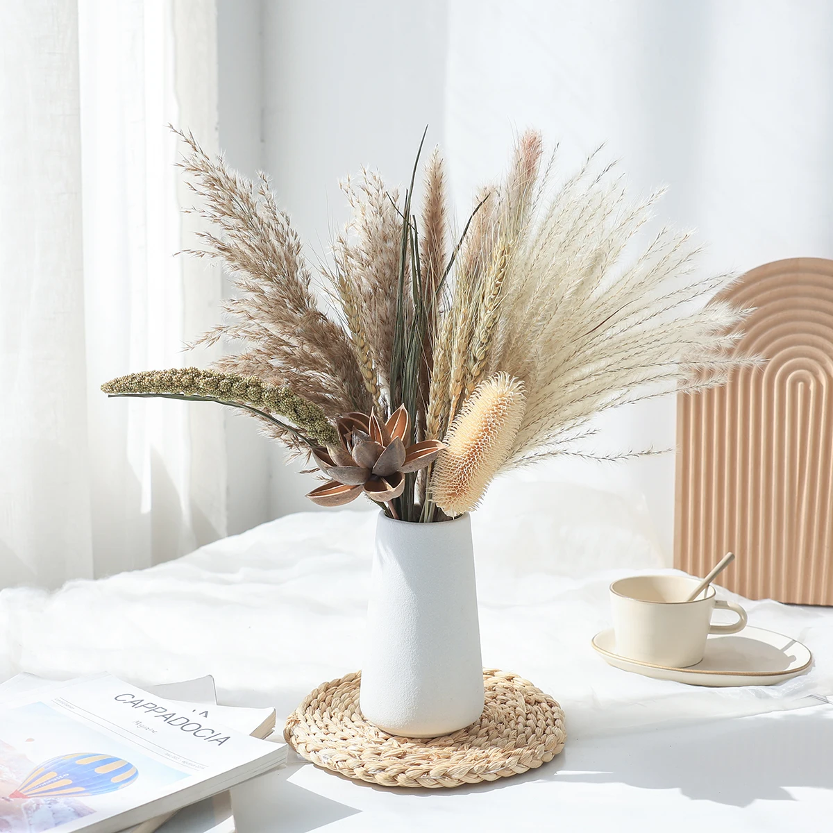 

10Pcs Pampas Grass Reed White Cotton Ball Sorghum Millet Strawflower Chrysanthemum Natural Dried Flowers Leaves Home Decoration