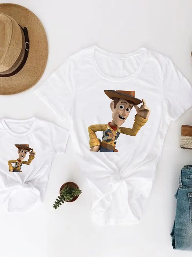 

T Shirts White Summer Disney Popular Casual T-Shirts Children Family Women Aesthetic Toy Story Cartoon Disney Brand Hu Di Tops