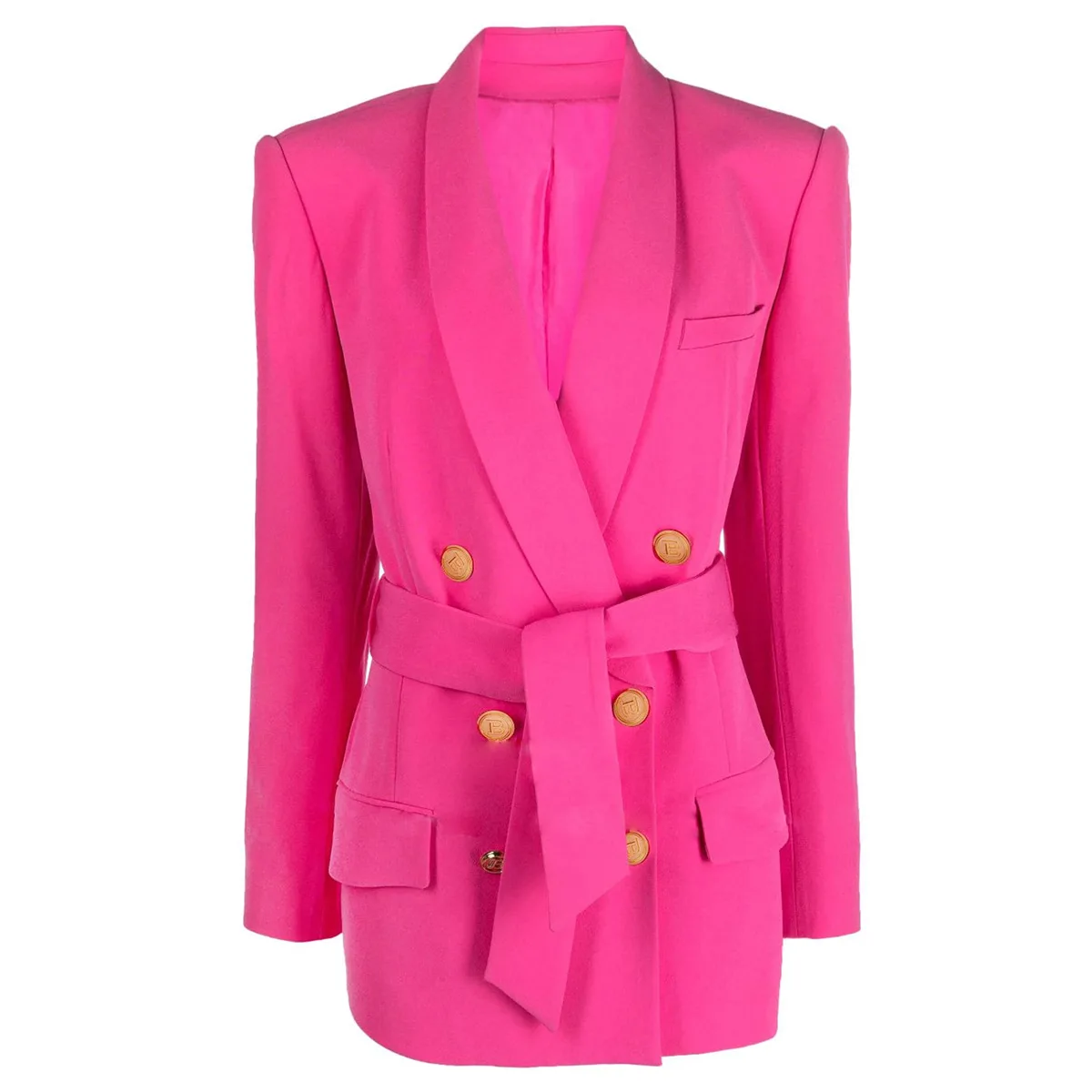Elegant Design Female Formal Wear Jacket Shawl Collar With Belt Double Breasted Quality Ladies Blazer Solid 3 Color Women's Suit