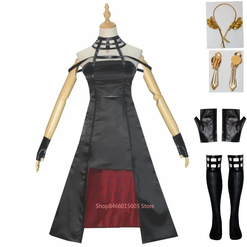 

Anime Spy X Family Yor Forger Cosplay Costume Killer Assassin Gothic Halter Black Dress Headdress Uniform Outfit Party Gifts