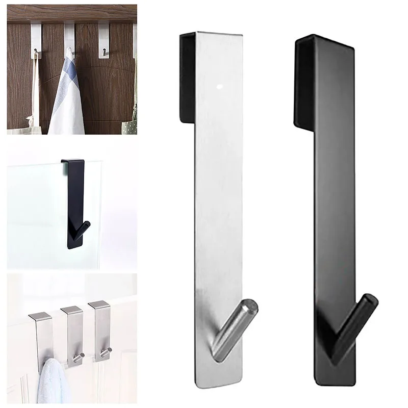 

Hangers Cloth Towel Over Holder Hook Rustproof Punch-free Stainless Shower Door Hook Rack Steel Door Hooks Bathroom Glass Back