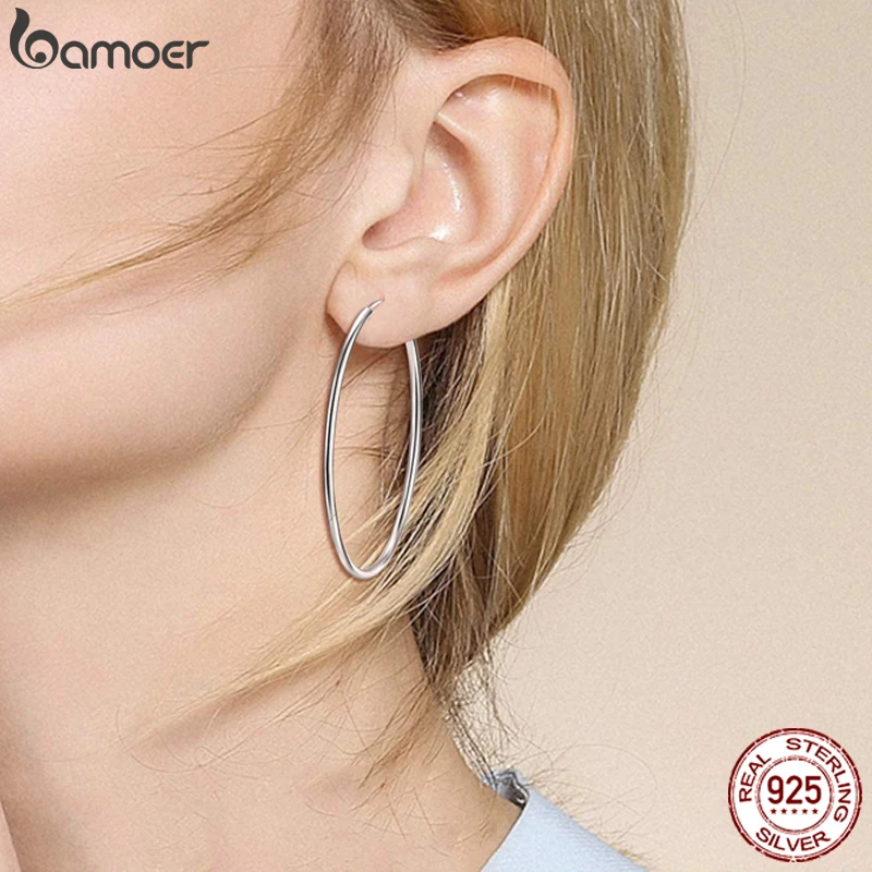 

bamoer 925 Sterling Silver Large Hoop Earrings Circle Endless Huggie Big Hoops Earring 30/40mm for Women Girls