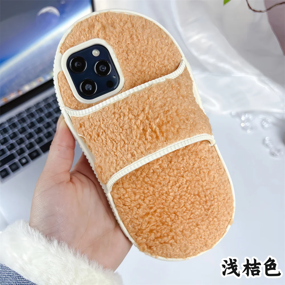 INS зимние теплые плюшевые тапочки чехол для телефона iPhone 15 13 14 12 11 Pro Max летняя