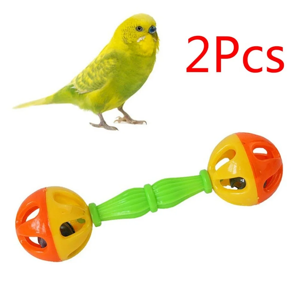 

2Pcs Bird Parrot Toys Rattle Plastic Double-headed Bell Birds Cage Toy Fun Exercise Pet Bird Supplies Training Accessories