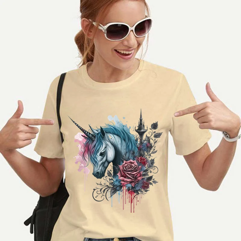 Готические футболки с единорогом, винтажный Y2k, гранж-топ, женская футболка, хип-хоп, уличная одежда, футболки Ulzzang, футболки в стиле Харадзюку, корейские Графические футболки