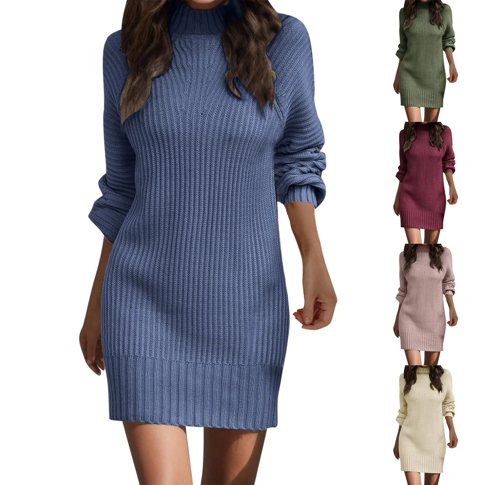 

Осенне-зимнее однотонное Повседневное платье-свитер с длинным рукавом и высоким воротником