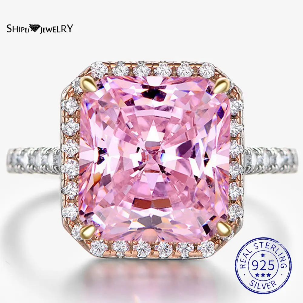 

Shipei 925 Sterling Silver Pink Sapphire Created Moissanite Gemstone Wedding Engagement Fine Jewelry Romantic Ring For Women