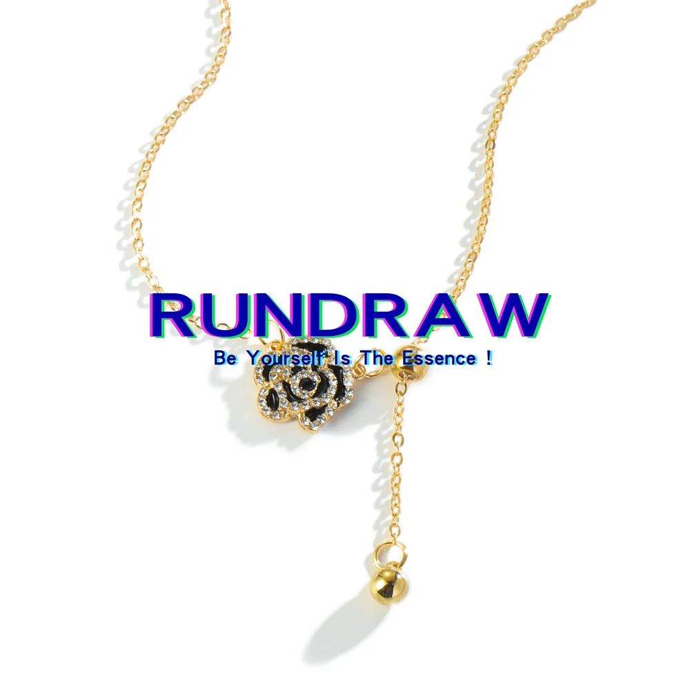 

Rundraw Fashion Gold Color Women Camellia and Diamond Fairy Pendant Fashion Necklace Party Gifts Necklace