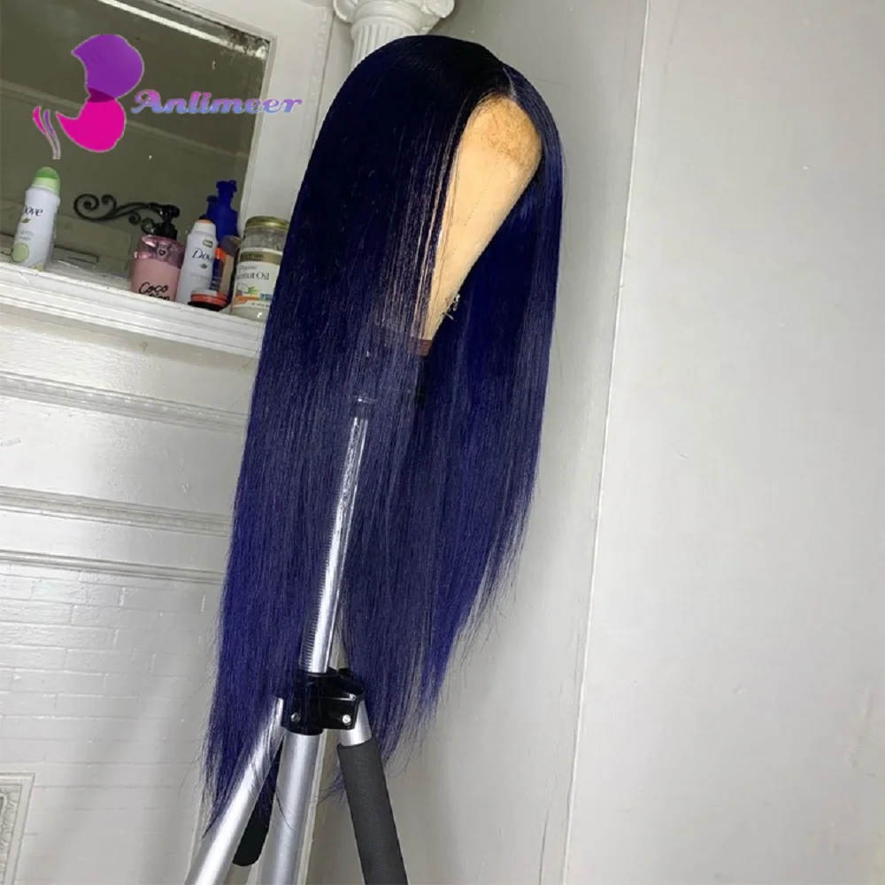 

Brazilian Blue Silk Straight 13x6x1T /13X4 Midde Part of Lace Front Wig Virgin Blue Human Hair Pre-Plucked Wig for Women
