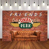 friends central perk backdrop red brick wall retro pub sofa and coffee birthday party photo background photoshoot props banner