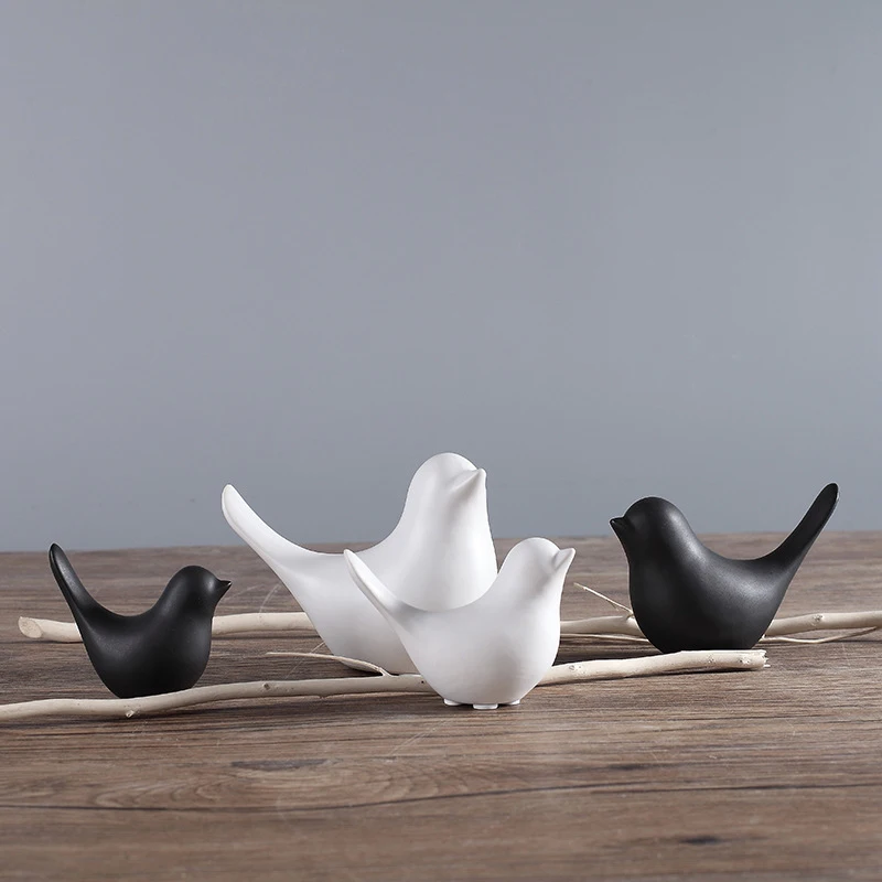 

Ceramic Bird Figurines Simulation Animal White Black Sculpture Ornaments Table Decor Home Decoration Party Wedding Supplies