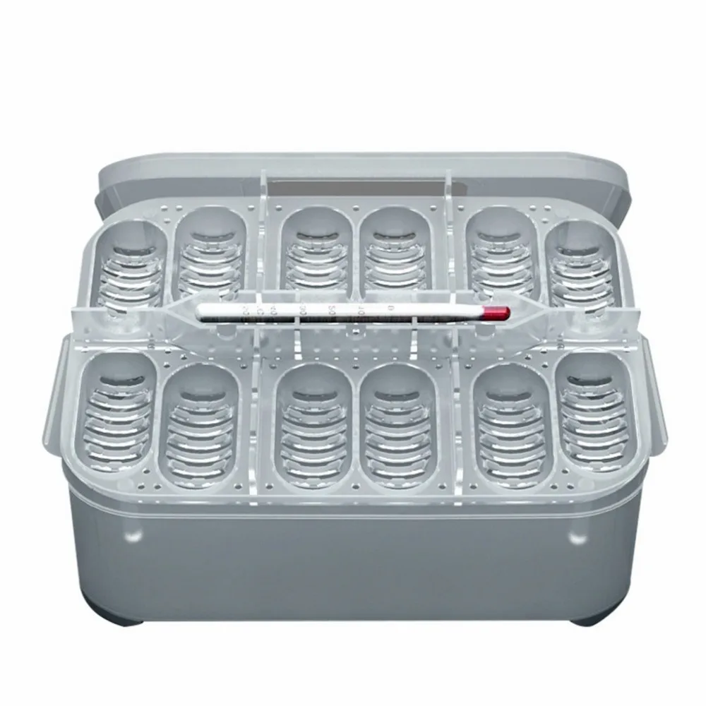 

Reptile Dedicated Incubator 12 Grids Egg Hatcher Box with Thermometer Transparent Amphibians Hatching Tray