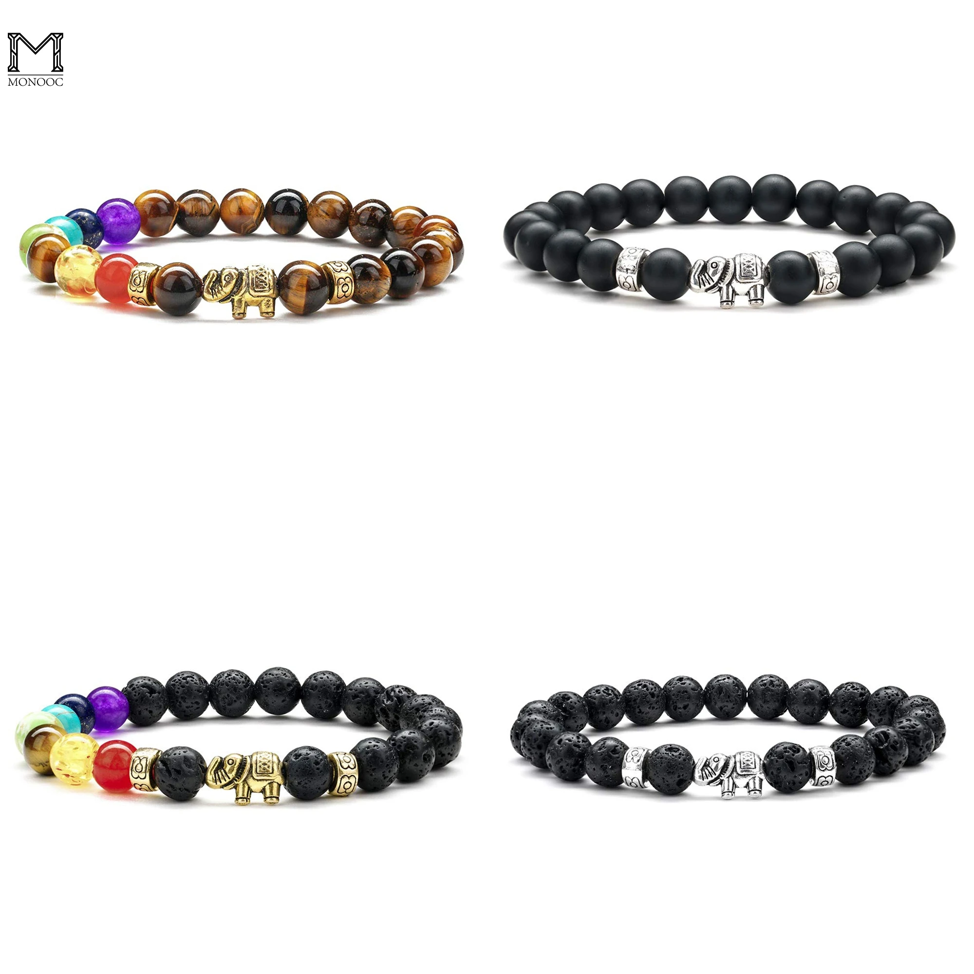 

MONOOC Elephant Gifts Bracelet 8mm Natural Lava Rock Bead Chakra Bracelet Stress Relief Yoga Bracelet Aromatherapy Oil for Women