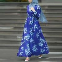 blue floral maxi dress for women 2022 ethnic o neck long sleeve malaysia turkey arabic oman middle east islamic clothes