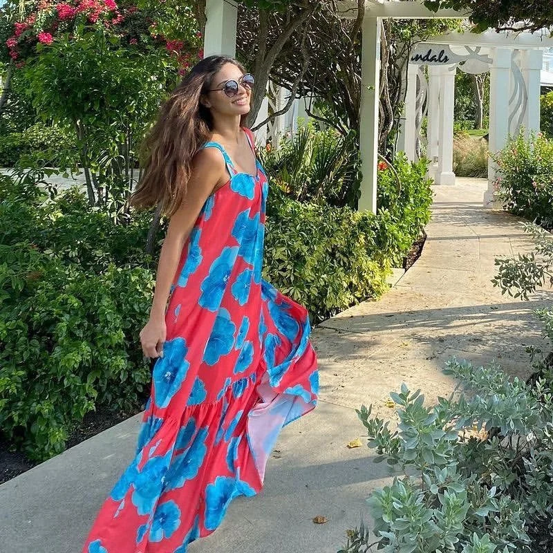 

Женское пляжное длинное платье Mandylandy, модное элегантное Цветочное платье на бретельках без рукавов, с высокой талией, корсет, свободное пла...