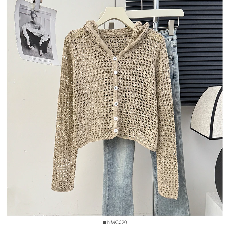 Однотонные вязаные кардиганы с вырезами женские весенне-летние тонкие