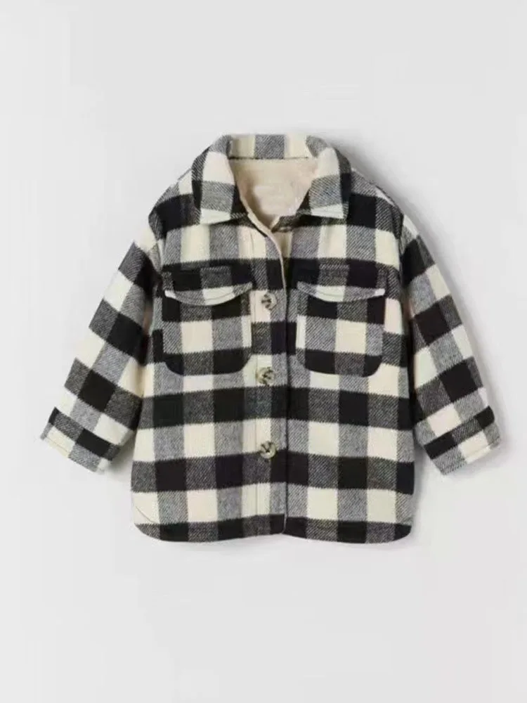 

Детская черно-белая клетчатая хлопковая куртка, Детская рубашка, куртка, верхняя одежда, флисовая Повседневная хлопковая одежда для мальчи...