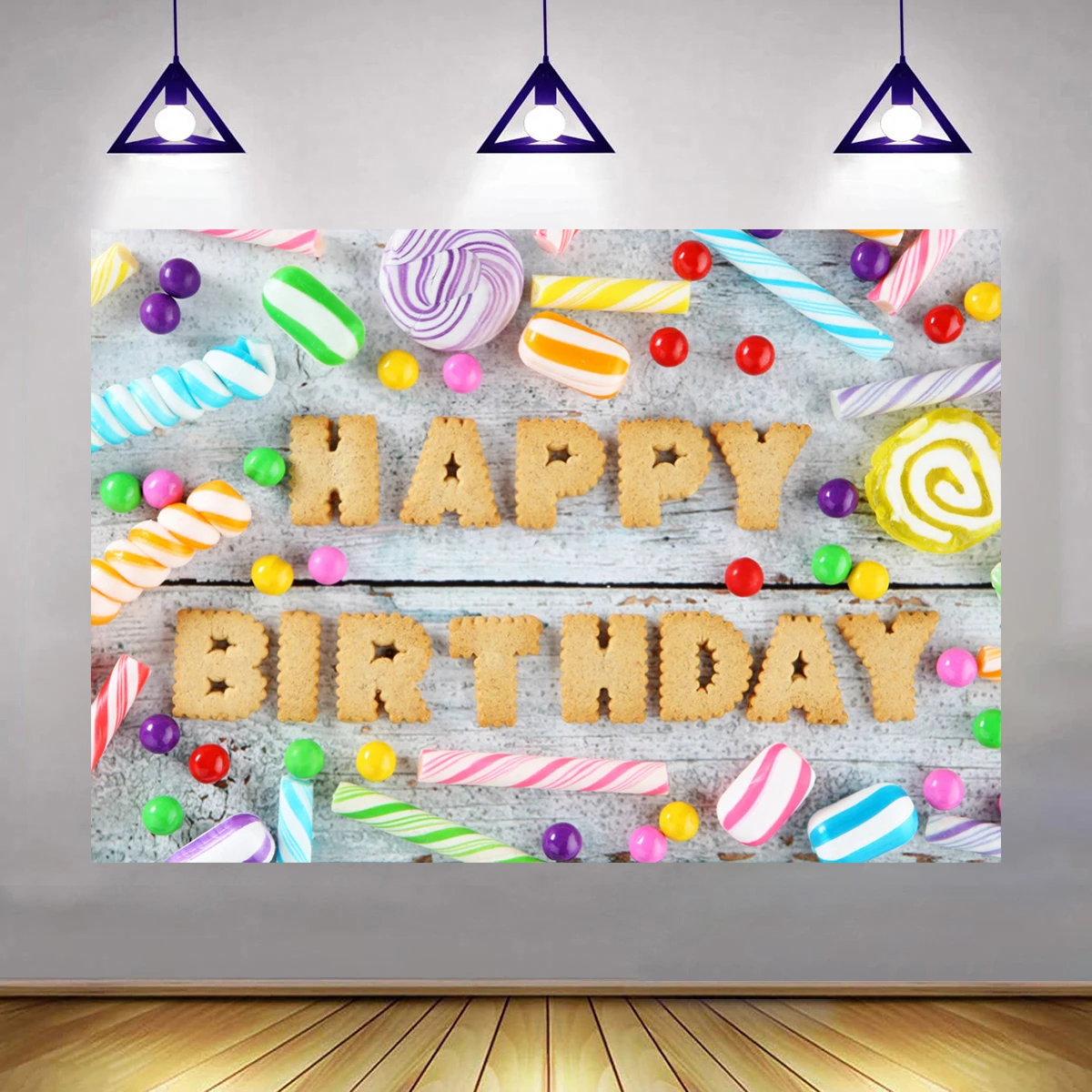 

Фон для фотосъемки с изображением печенья и леденцов на день рождения
