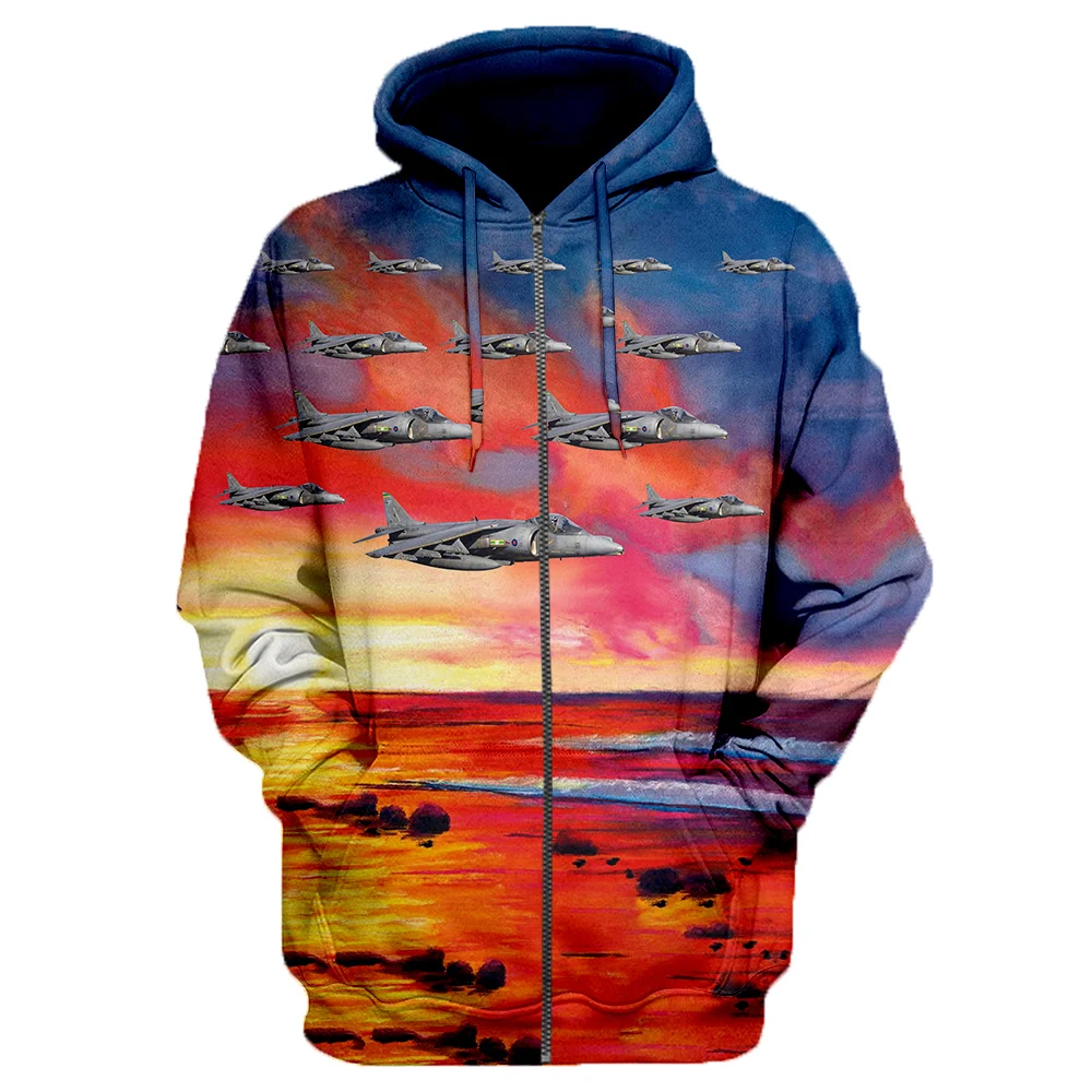 

3D Full Print Autumn Men's Military Fans Fashion Beach Coconut Morning Sunshine Bomber Hoodie Zipper Pullover Casual Jacket