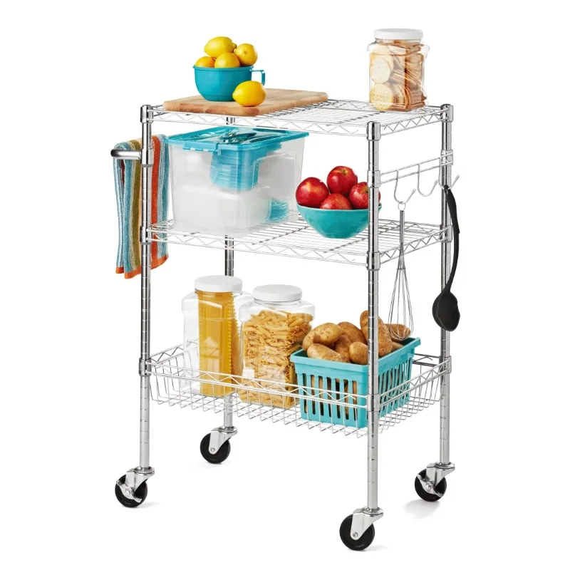 

Hyper Tough 3-Tier Multipurpose Rolling Cart, Chrome Color, 500lbs Load Capacity