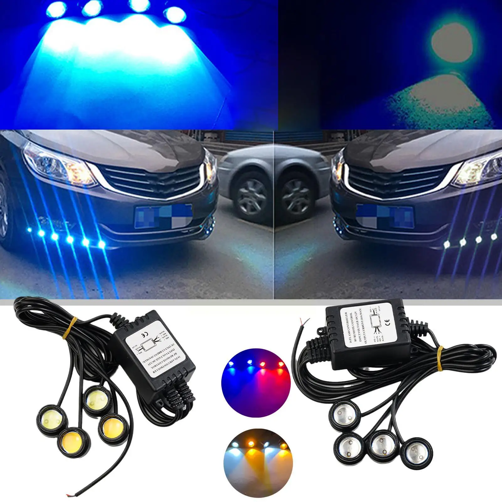 

4 in 1 LED Eagle Eye Emergency Warning Strobe Light Wireless Remote Control Day Running Light For truck motorcycle 12V W8T4