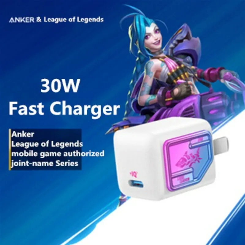 

Зарядное устройство Anker GaN 30 Вт Type-C PD PIQ/кабель 1,2 м-Сотовый бренд League of Legends (Jinx) для iPhone и Android Mini Cube - A9522