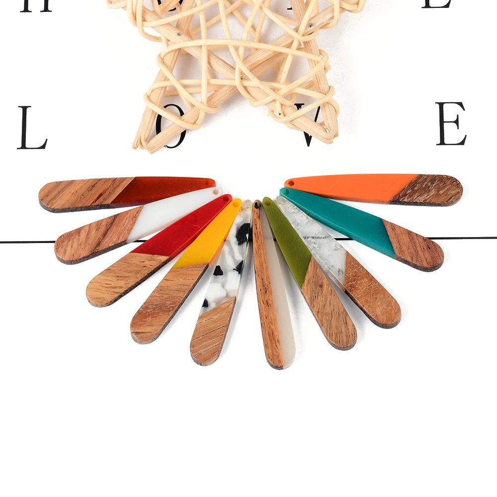

6pc/lot Strip shape Wood Pendant Resin Plate Pendants Jewelry Accessory Handmade Connector DIY Earring Component for Women