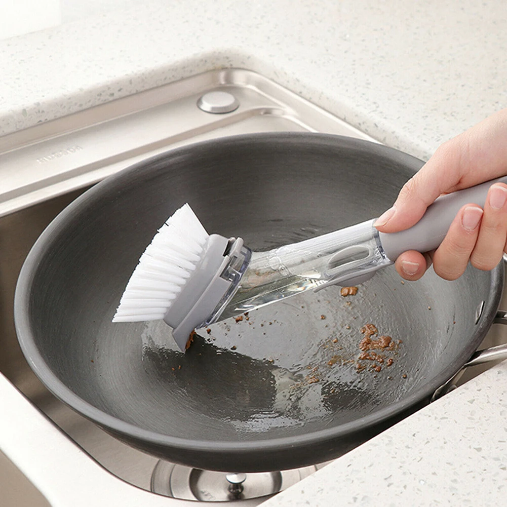 Kitchen Dish Clean Brush Long Handle Cleaning Brush Dish Bowl Washing Sponge With Liquid Dispenser Dish Scrubber Brush