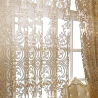 dark golden hollow geometric tulle curtain european eruropean light luxury jacquard sheer panel for for living room bedroom 4