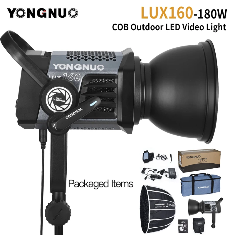 

YONGNUO LUX160 180W COB LED Video Light Continuous Output + 60cm Softbox Kit Bowens Mount Studio Lamp App Support For Vlog Movie
